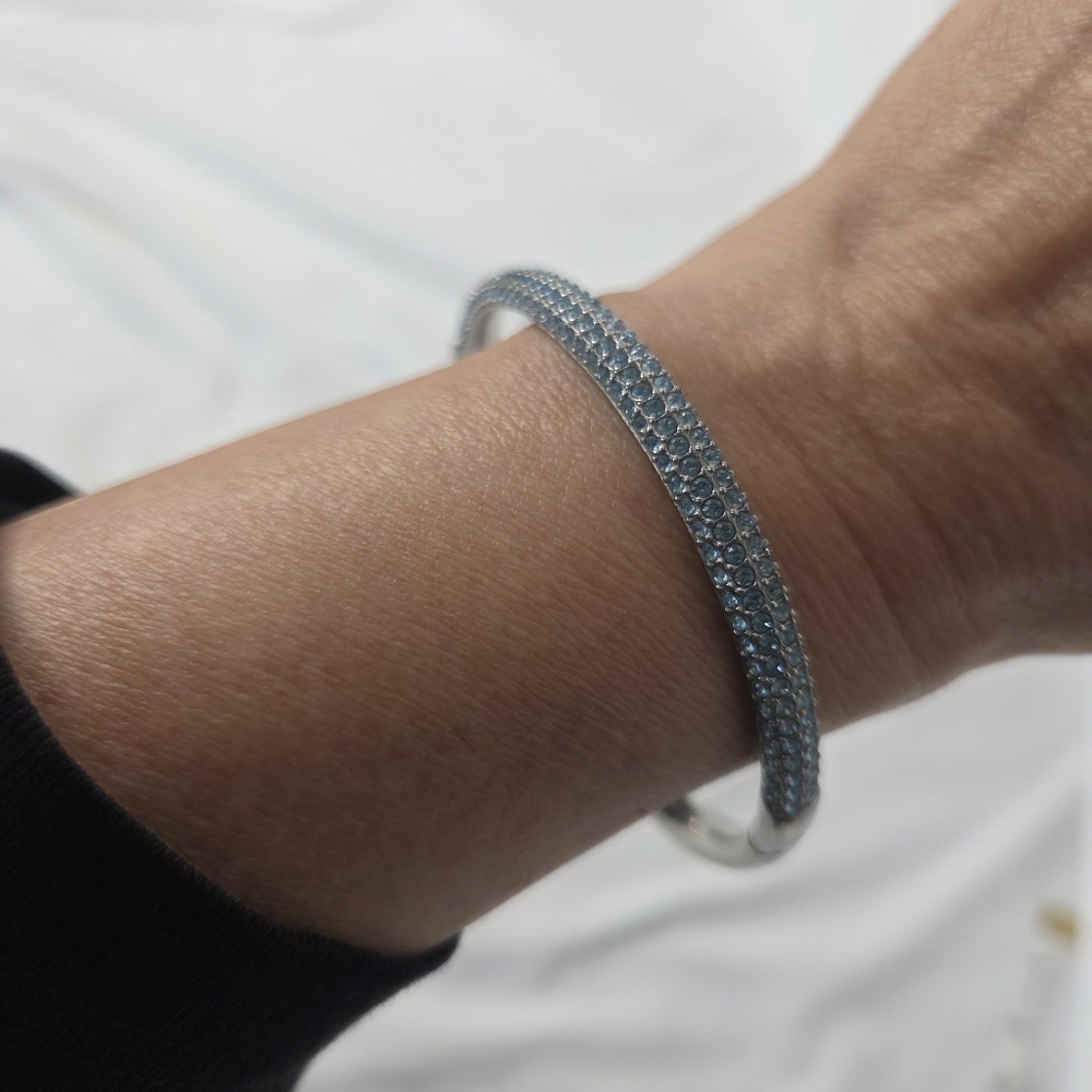 Swarovski Elegant Silver and Blue Bangle Pave Crystal